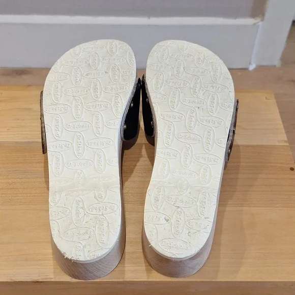 Nearly new vtg Dr Scholls original Black Leather Wood sz 7 - Picture 9 of 12